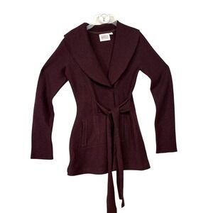 Rosie Neira Anthropologie Wool Coat‎ XS Burgundy Shawl Collar Tie Belt
